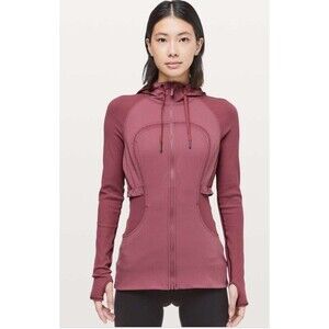 Lululemon Dance Studio Jacket Womens 8 Red Merlot Ribbed Hooded Reversible Run